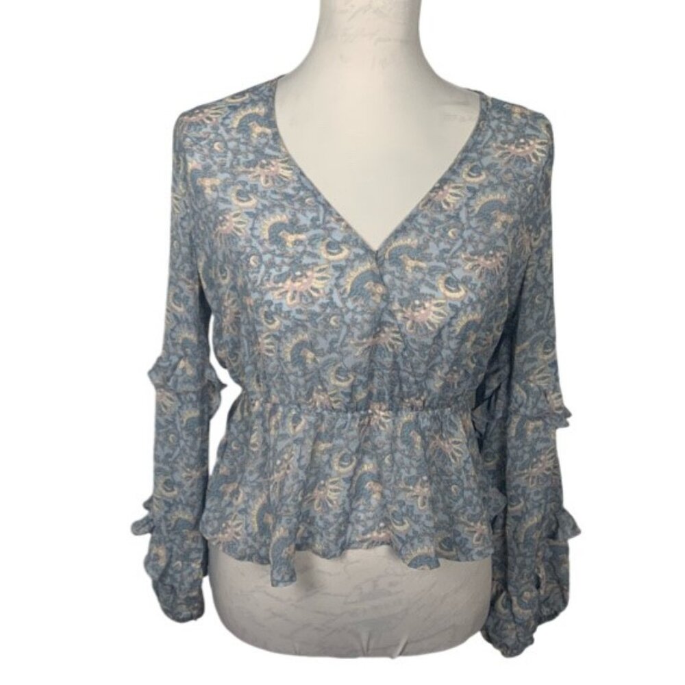 American Eagle Sheer Lightweight Paisley Ruffle Top - Sz. Medium